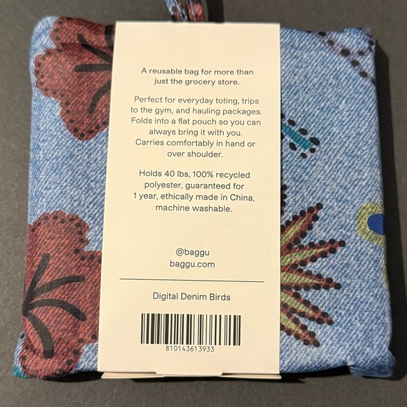 NWT BAGGU DIGITAL DENIM BIRDS Standard Reusable Bag - Picture 2 of 7